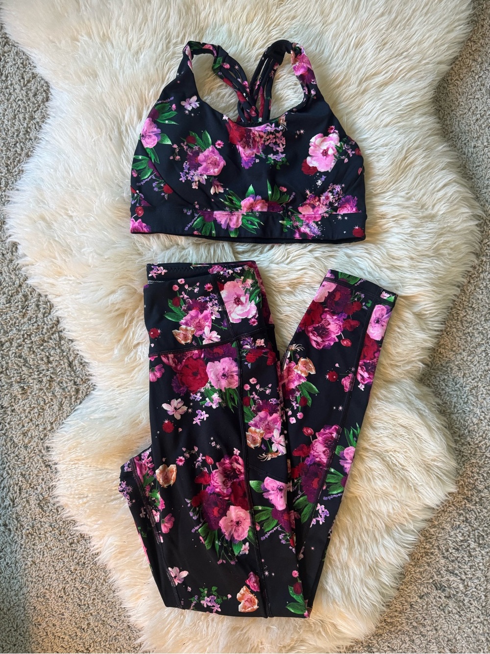 Victoria's Secret Black Floral Bra & Leggings Set
